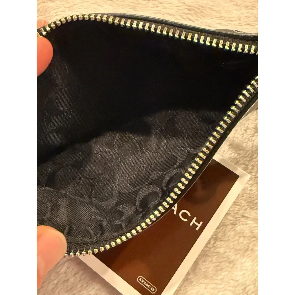 Vintage Coach Black Leather Wristlet Tassel Pouch Bag with White Stitching